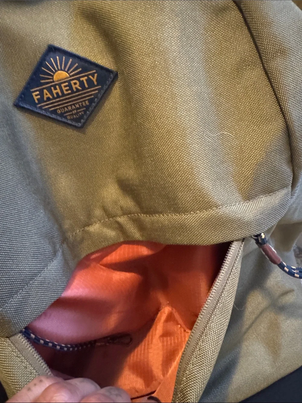 Faherty Olive Brown Backpack with Patch Logo